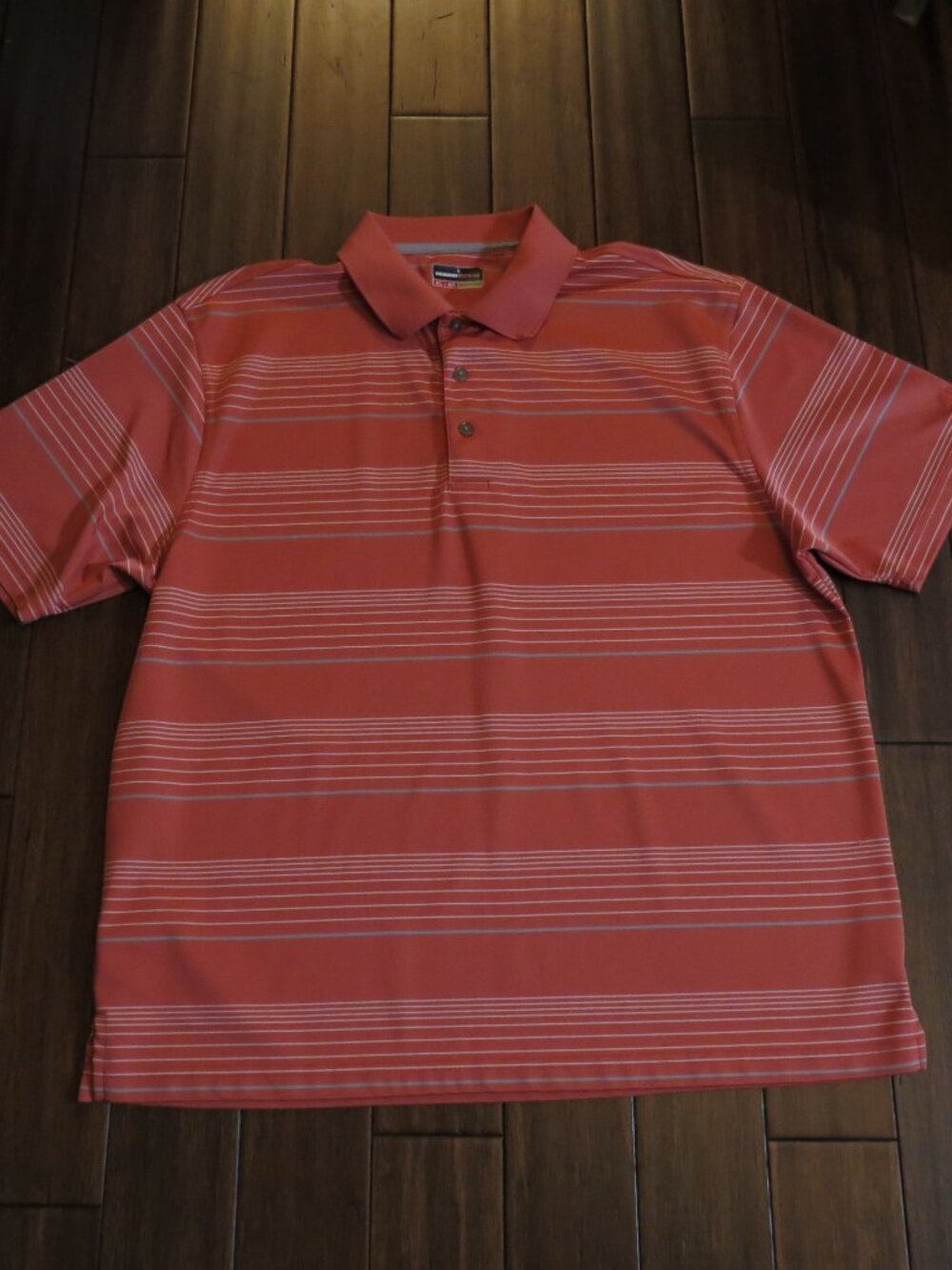 Grand Slam XL Polo Golf Shirt Peach w/Gray White Stripes